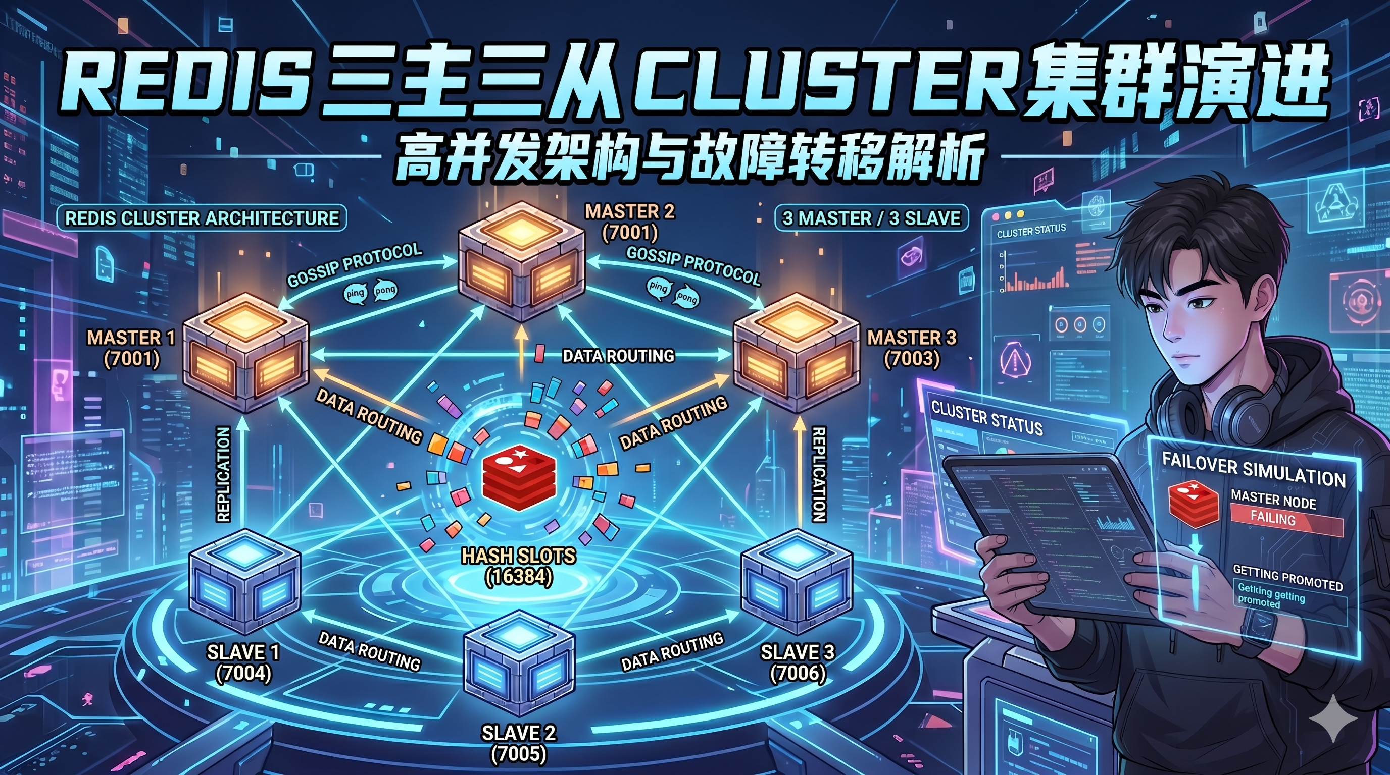 高并发架构演进：Redis 三主三从 Cluster 集群搭建与底层机制解析