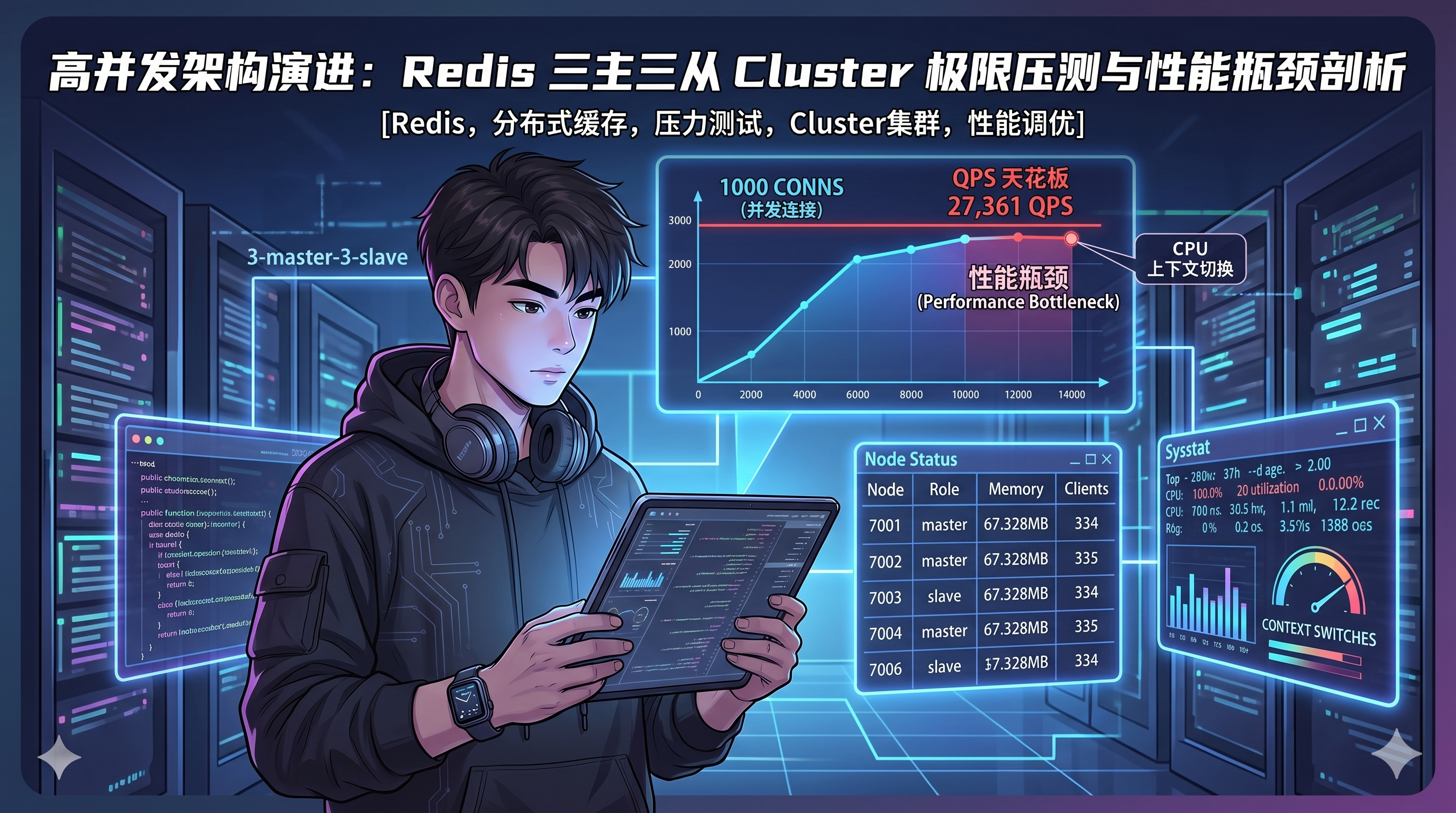 高并发架构演进：Redis 三主三从 Cluster 极限压测与性能瓶颈剖析